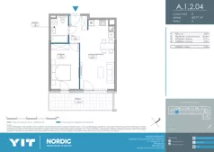 2 pokoje, mieszkanie 43,97 m², piętro 2, oferta nr A 1.2.04, Nordic Powstańców Śląskich, Warszawa, Bemowo, Bemowo-Lotnisko, ul. Powstańców Śląskich