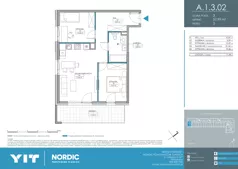 3 pokoje, mieszkanie 57,99 m², piętro 3, oferta nr A 1.3.02, Nordic Powstańców Śląskich, Warszawa, Bemowo, Bemowo-Lotnisko, ul. Powstańców Śląskich