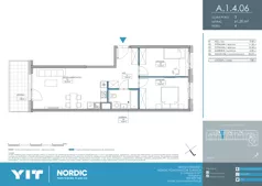 3 pokoje, mieszkanie 61,20 m², piętro 4, oferta nr A 1.4.06, Nordic Powstańców Śląskich, Warszawa, Bemowo, Bemowo-Lotnisko, ul. Powstańców Śląskich