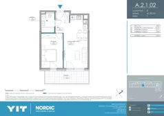 2 pokoje, mieszkanie 41,90 m², piętro 1, oferta nr A 2.1.02, Nordic Powstańców Śląskich, Warszawa, Bemowo, Bemowo-Lotnisko, ul. Powstańców Śląskich
