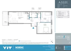 3 pokoje, mieszkanie 65,49 m², piętro 2, oferta nr A 3.2.01, Nordic Powstańców Śląskich, Warszawa, Bemowo, Bemowo-Lotnisko, ul. Powstańców Śląskich