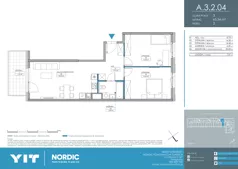 3 pokoje, mieszkanie 65,34 m², piętro 2, oferta nr A 3.2.04, Nordic Powstańców Śląskich, Warszawa, Bemowo, Bemowo-Lotnisko, ul. Powstańców Śląskich