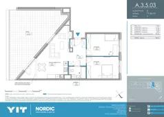 3 pokoje, mieszkanie 71,43 m², piętro 5, oferta nr A 3.5.03, Nordic Powstańców Śląskich, Warszawa, Bemowo, Bemowo-Lotnisko, ul. Powstańców Śląskich