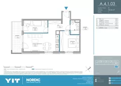 3 pokoje, mieszkanie 53,54 m², piętro 1, oferta nr A 4.1.03, Nordic Powstańców Śląskich, Warszawa, Bemowo, Bemowo-Lotnisko, ul. Powstańców Śląskich