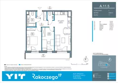 3 pokoje, mieszkanie 58,98 m², piętro 11, oferta nr A 11.5, Rakoczego 17, Gdańsk, Piecki-Migowo, Piecki, ul. Rakoczego