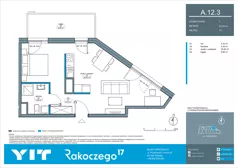 2 pokoje, mieszkanie 43,54 m², piętro 12, oferta nr A 12.3, Rakoczego 17, Gdańsk, Piecki-Migowo, Piecki, ul. Rakoczego