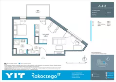 2 pokoje, mieszkanie 43,54 m², piętro 4, oferta nr A 4.3, Rakoczego 17, Gdańsk, Piecki-Migowo, Piecki, ul. Rakoczego