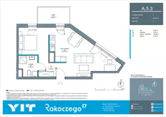 2 pokoje, mieszkanie 43,54 m², piętro 5, oferta nr A 5.3, Rakoczego 17, Gdańsk, Piecki-Migowo, Piecki, ul. Rakoczego