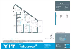 3 pokoje, mieszkanie 65,56 m², piętro 6, oferta nr A 6.4, Rakoczego 17, Gdańsk, Piecki-Migowo, Piecki, ul. Rakoczego