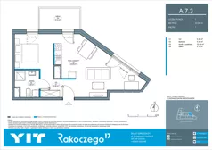 2 pokoje, mieszkanie 43,54 m², piętro 7, oferta nr A 7.3, Rakoczego 17, Gdańsk, Piecki-Migowo, Piecki, ul. Rakoczego