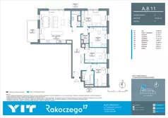 5 pokoi, mieszkanie 105,83 m², piętro 8, oferta nr A 8.11, Rakoczego 17, Gdańsk, Piecki-Migowo, Piecki, ul. Rakoczego