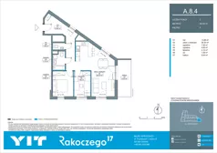 3 pokoje, mieszkanie 65,56 m², piętro 8, oferta nr A 8.4, Rakoczego 17, Gdańsk, Piecki-Migowo, Piecki, ul. Rakoczego