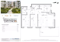 4 pokoje, mieszkanie 73,85 m², piętro 2, oferta nr 5 - 50, Avia III, Bydgoszcz, Bielice, ul. Przyłęcka 3