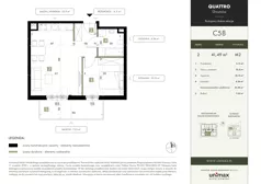 2 pokoje, mieszkanie 41,49 m², piętro 2, oferta nr C58, QUATTRO Ursynów, Warszawa, Ursynów, ul. Wyczółki 54