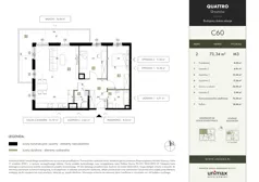 3 pokoje, mieszkanie 73,34 m², piętro 2, oferta nr C60, QUATTRO Ursynów, Warszawa, Ursynów, ul. Wyczółki 54