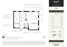 4 pokoje, mieszkanie 76,11 m², piętro 1, oferta nr C56, QUATTRO Ursynów, Warszawa, Ursynów, ul. Wyczółki 54
