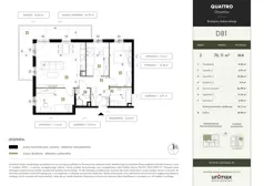 4 pokoje, mieszkanie 76,11 m², piętro 2, oferta nr D81, QUATTRO Ursynów, Warszawa, Ursynów, ul. Wyczółki 54