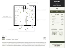 2 pokoje, mieszkanie 36,08 m², piętro 1, oferta nr A6, QUATTRO Ursynów, Warszawa, Ursynów, Wyczółki, ul. Wyczółki 54, 56