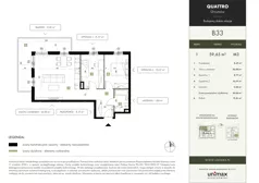 3 pokoje, mieszkanie 59,65 m², piętro 1, oferta nr B33, QUATTRO Ursynów, Warszawa, Ursynów, Wyczółki, ul. Wyczółki 54, 56
