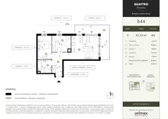 3 pokoje, mieszkanie 53,53 m², piętro 3, oferta nr B44, QUATTRO Ursynów, Warszawa, Ursynów, Wyczółki, ul. Wyczółki 54, 56