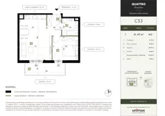 2 pokoje, mieszkanie 41,49 m², piętro 1, oferta nr C53, QUATTRO Ursynów, Warszawa, Ursynów, Wyczółki, ul. Wyczółki 54, 56