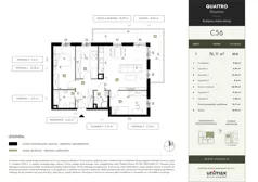 4 pokoje, mieszkanie 76,11 m², piętro 1, oferta nr C56, QUATTRO Ursynów, Warszawa, Ursynów, Wyczółki, ul. Wyczółki 54, 56