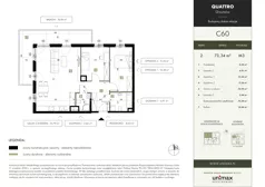 3 pokoje, mieszkanie 73,34 m², piętro 2, oferta nr C60, QUATTRO Ursynów, Warszawa, Ursynów, Wyczółki, ul. Wyczółki 54, 56