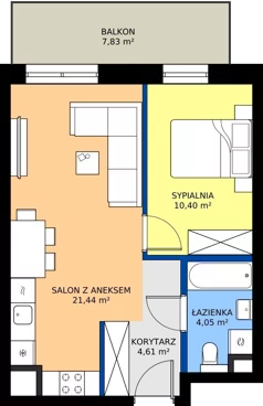 2 pokoje, mieszkanie 40,96 m², piętro 1, oferta nr A.1.1, ELEWATOR. Mieszkania&Lofty - mieszkania, Wrocław, Kleczków, Psie Pole, Rychtalska/Zakładowa