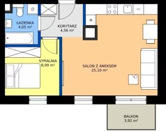 2 pokoje, mieszkanie 42,70 m², piętro 1, oferta nr B.1.3, ELEWATOR. Mieszkania&Lofty - mieszkania, Wrocław, Kleczków, Psie Pole, Rychtalska/Zakładowa