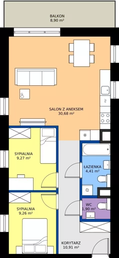 3 pokoje, mieszkanie 66,43 m², piętro 2, oferta nr B.2.8, ELEWATOR. Mieszkania&Lofty - mieszkania, Wrocław, Kleczków, Psie Pole, Rychtalska/Zakładowa