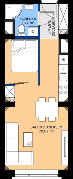 1 pokój, mieszkanie 37,09 m², piętro 1, oferta nr EZ.2.1.6, ELEWATOR. Mieszkania&Lofty - lofty, Wrocław, Kleczków, Psie Pole, Rychtalska