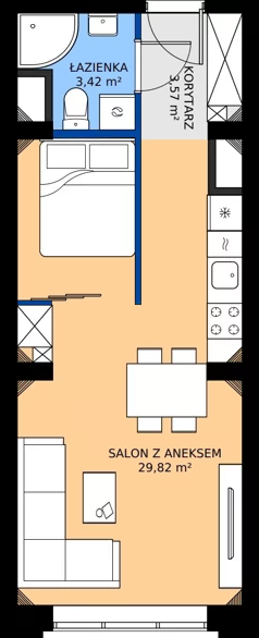 1 pokój, mieszkanie 36,67 m², piętro 1, oferta nr EZ.2.1.8, ELEWATOR. Mieszkania&Lofty - lofty, Wrocław, Kleczków, Psie Pole, Rychtalska