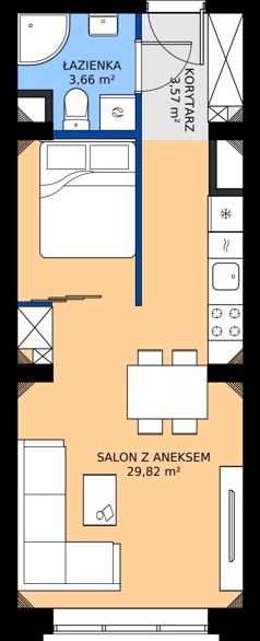 1 pokój, mieszkanie 37,30 m², piętro 6, oferta nr EZ.1.6.69, ELEWATOR. Mieszkania&Lofty - lofty, Wrocław, Kleczków, Psie Pole, Rychtalska