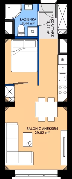 1 pokój, mieszkanie 36,83 m², piętro 1, oferta nr EZ.1.1.4, ELEWATOR. Mieszkania&Lofty - lofty, Wrocław, Kleczków, Psie Pole, Rychtalska 