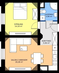 2 pokoje, mieszkanie 44,02 m², piętro 5, oferta nr EZ.1.5.54, ELEWATOR. Mieszkania&Lofty - lofty, Wrocław, Kleczków, Psie Pole, Rychtalska 