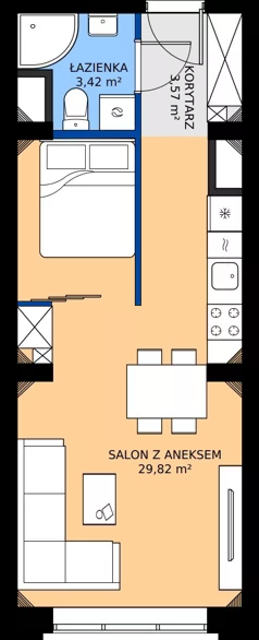 1 pokój, mieszkanie 36,81 m², piętro 1, oferta nr EZ.1.1.6, ELEWATOR. Mieszkania&Lofty - lofty, Wrocław, Kleczków, Psie Pole, Rychtalska 