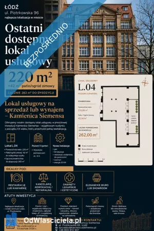 Lokal użytkowy 262,00 m², Łódź, Śródmieście, Piotrkowska 96, Sprzedaż