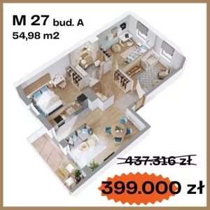 Mieszkanie trzypokojowe 54,98 m², Ostrów Mazowiecka, płk. Dyplomowanego Ludwika Bociańskiego, Sprzedaż
