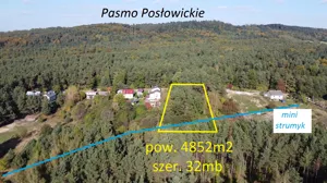 działka budowlana z WZką Kielce, strumień, las