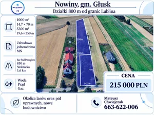 Działka 1 000,00 m², Głusk, Sprzedaż