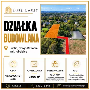 Działka 2 395,00 m², Lublin, Sławin, Sprzedaż