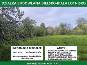 Działka 1 712,00 m², Bielsko-Biała, Aleksandrowice, Smolna, Sprzedaż