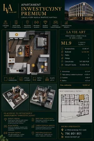 Mieszkanie dwupokojowe 52,00 m², Łódź, Śródmieście, 6 sierpnia, Sprzedaż