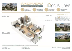 Mieszkanie dwupokojowe 55,00 m², Katowice, Piotrowice-Ochojec, Bukszpanowa, Sprzedaż