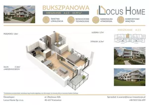 Mieszkanie dwupokojowe 55,00 m², Katowice, Piotrowice-Ochojec, Bukszpanowa, Sprzedaż