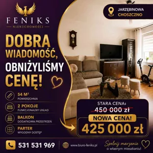 Mieszkanie dwupokojowe 54,00 m², Choszczno, Jarzębinowa, Sprzedaż