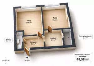 Mieszkanie dwupokojowe 48,38 m², Sławno, Stefana Żeromskiego, Sprzedaż