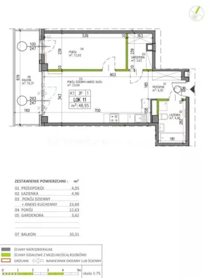 Mieszkanie dwupokojowe 48,95 m², Warszawa, Białołęka, Sprzedaż