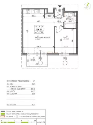 Mieszkanie dwupokojowe 47,44 m², Warszawa, Białołęka, Sprzedaż