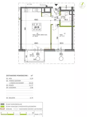Mieszkanie dwupokojowe 47,44 m², Warszawa, Białołęka, Sprzedaż